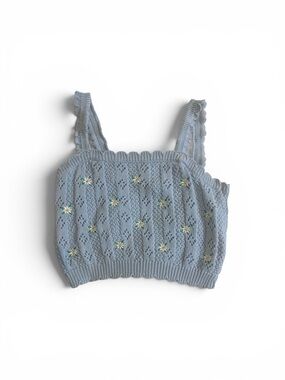 Sky and Sparrow Light Blue Daisy-Knit Cropped Tank